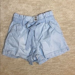 Striped jean shorts with tie waist